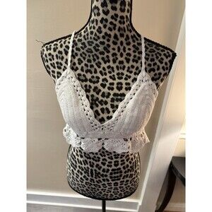 Aerie White Boho Chic Cotton Crochet Beach Knit Crop Top Size L Festival